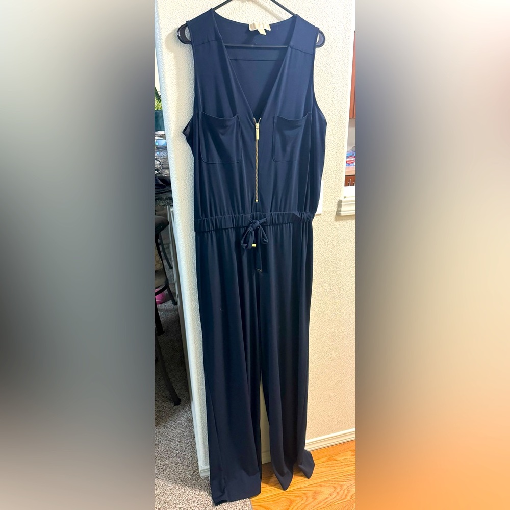 Michael Kors size 1X dark navy blue jumpsuit with gold zipper